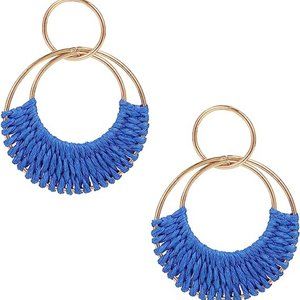 Rattan Weave Earrings Boho Summer Raffia Hoop Dangle Earrings for Women Girls